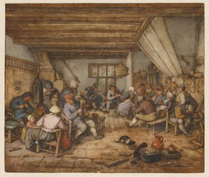 Feiernde Bauern in einer Herberge von Adriaen van Ostade