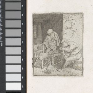 Mann zündet eine Pfeife in einem Interieur an von Adriaen van Ostade