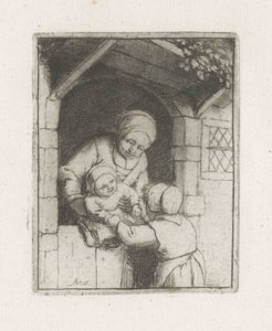 Mutter mit zwei Kindern in einer Türöffnung von Adriaen van Ostade