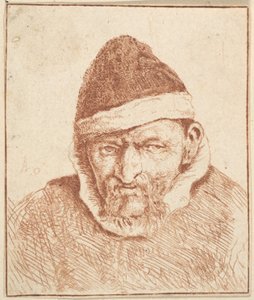 Alter Mann mit weißem Kragen und spitzem Hut von Adriaen van Ostade