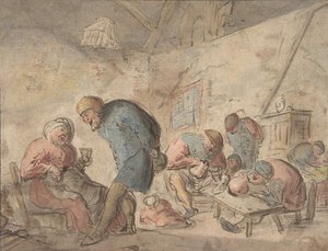Bauern beim Trinken, verso: Skizzen von Bauern, 1610-85 von Adriaen van Ostade.