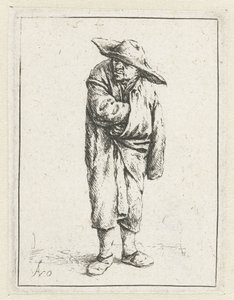 Stehender Bauer mit Hand und Arm in seinem Mantel