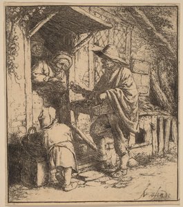 Straßenverkäufer verkauft Brillen an der Tür von Adriaen van Ostade