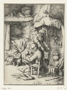 Vater mit Kind auf dem Schoß im Innenraum von Adriaen van Ostade