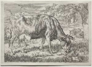 Kuh und zwei Schafe am Fuße eines Baumes, 1670