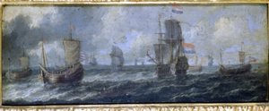 Die niederländische Marine. Ölgemälde von A. van de Welde. 17. Jahrhundert. Museo del Castello de Milan von Adriaen van de Velde