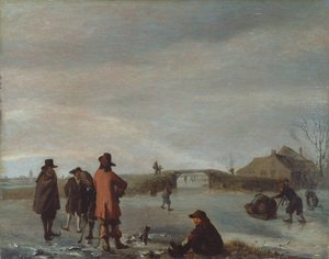 Winterszene mit einer Gruppe von Golfern auf einem zugefrorenen Fluss, ca. 1654-72 von Adriaen van de Velde