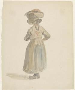 Figurenstudie einer Frau mit einem Korb auf dem Kopf, von hinten