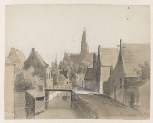 Ansicht eines Kanals in Haarlem, im Hintergrund die St. Bavo