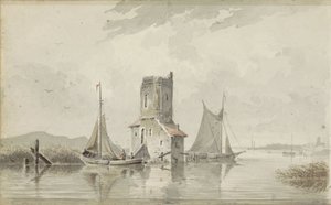 Flusslandschaft mit einem Turm