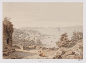 Ansicht von Ternate und der Reede von Ternate, die Westküste von Halmahera, Nord-Molukken von Adrianus Johannes Bik