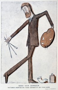 Karikatur über Kees Van Dongen (1877-1968), französischer Maler deutscher Herkunft. Zeichnung von Barrère, in „Fantasio“ vom 15.10.1921