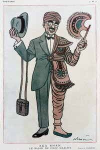 Komische Zeichnung von Barrere über Muhammad Chah Agha Khan III von Adrien Barrere