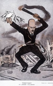 Leo Trotzki (1879-1940), der Illusionsspieler - Karikatur von Barrère, in „Fantasio“ vom 15.03.1918 von Adrien Barrere