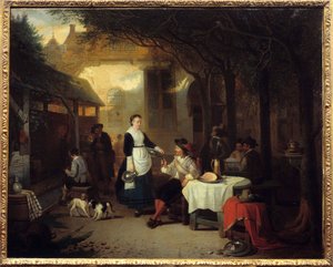 Ein Herr in einem Gasthaus des 17. Jahrhunderts. Gemälde von Adriaan de Braekeleer, 1868 von Adrien Ferdinand de Braekeleer