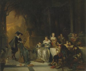 John Dryden liest eines seiner Gedichte vor dem Hof, 1869 von Adrien Ferdinand de Braekeleer