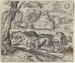 Fabel vom Hund und seinem Spiegelbild von Egidius  Sadeler (II)