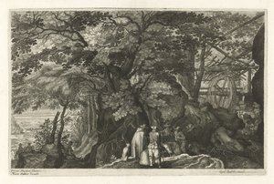 Fluss mit Felsen und einer Wassermühle von Egidius  Sadeler (II)