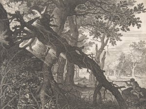 Ein Wald mit einer Hasenjagd, n.d. von Aegidius Sadeler II