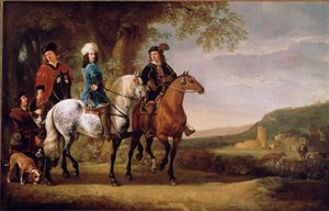 Die niederländischen Adligen reiten zu Pferd. Gemälde von Albert Cuyp (1620-1691)