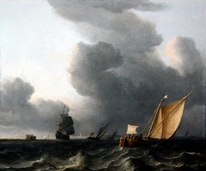 Zwei niederländische Schiffe und ein Kriegsschiff