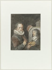 Porträt von Michiel van Mierevelt, während er Jacob Willemsz. Delff malt von Aert Schouman