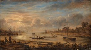 Flussansicht bei Sonnenaufgang, um 1640 von Aert van der Neer
