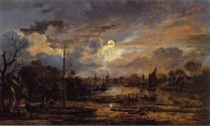 Flusslandschaft mit Mondschein