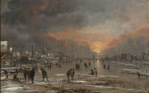 Sport auf einem gefrorenen Fluss, ca. 1660 von Aert van der Neer
