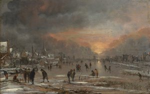 Sport auf einem zugefrorenen Fluss, wahrscheinlich ca. 1660 von Aert van der Neer