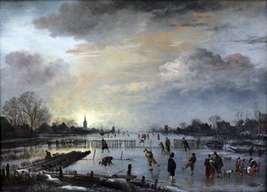 Winterlandschaft mit Schlittschuhläufern
