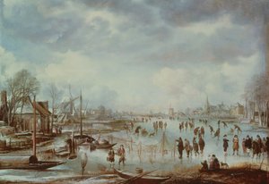 Winterszene mit Schlittschuhläufern
