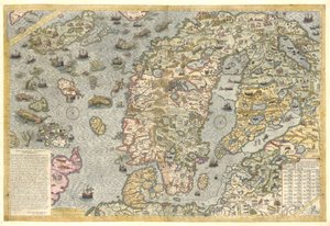 Eine getreue Reproduktion der Carta marina (eine Wandkarte von Skandinavien von Olaus Magnus, veröffentlicht 1539) von After Olaus Magnus