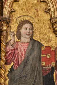 Krönung der Jungfrau und Heiligen, Polyptychon auf goldenem Hintergrund (Detail)