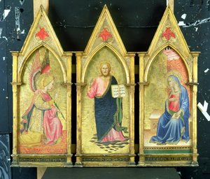 Der Erzengel Gabriel; Christus der Erlöser; Die Verkündigung der Jungfrau auf goldenen Tafeln von Agnolo Gaddi