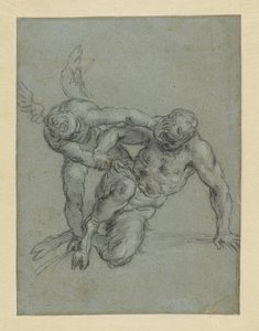 Amor überwältigt Pan (recto); Kopf eines Mönchs; Karikatur eines Mannes im Profil (verso)