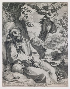 Der heilige Franziskus wird von dem musizierenden Engel getröstet von Agostino Carracci