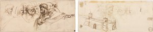 Studie von Köpfen (recto); Zinnenfestung (verso) von Agostino Carracci