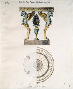 Kaffeetisch entworfen von Agostino Fantastici für Francesco Piccolomini Bandini, Zeichnung, Italien