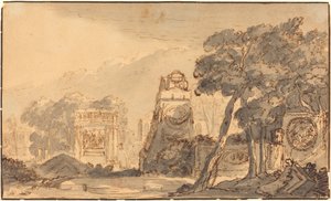 Landschaft mit antiken Gräbern von Agostino Mitelli