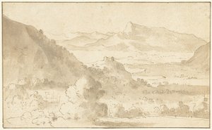 Berglandschaft mit einem See und einem Schloss von Agostino Tassi (possibly)