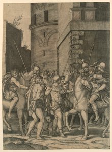 Ein römischer Kaiser trifft einen Soldaten von Agostino Veneziano