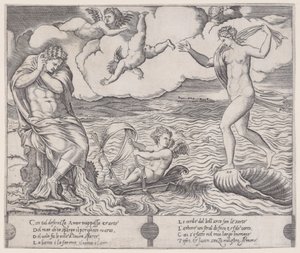 Eros im Meer, ca. 1514-36 von Agostino Veneziano