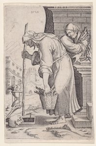 Alte Frau, die sich dem Grab nähert von Agostino Veneziano