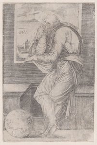 Philosoph sitzt nahe einem Fenster, ca. 1514-36 von Agostino Veneziano