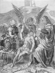 Der Leib Christi, unterstützt von drei Engeln, 1516