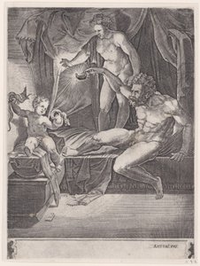 Der junge Herkules in seiner Wiege, datiert 1533 von Agostino Veneziano