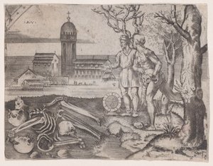 Zwei Männer auf einem Friedhof, ca. 1514-36 von Agostino Veneziano