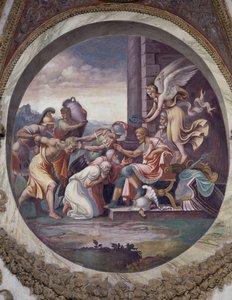 Zeichen des Wassermanns (Sternbild des Adlers): Szene des Triumphs, der großen Kriegstugenden. Fresko von Agostino da Mozzanega, 1528. Halle der Winde (oder des Tierkreises) Palazzo del Te, Mantua von Agostino da Mozzanega