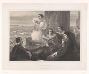 Hélène mit der Leier von Adelsfreit und andere Figuren auf einem Turm von Aimé de Lemud